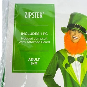 Leprechaun Adult Costume Small/Med Hooded Jumpsuit with Attached Beard Green - Picture 1 of 3