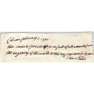 Colina de recibo manuscrito 1795 Massachusetts Adam Ellis AE6-03 - Imagen 1 de 2