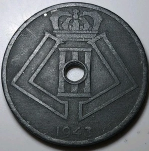 1943 Belgien 25 Centimes 25C WWII Ära Kriegszeit Münze - Bild 1 von 2