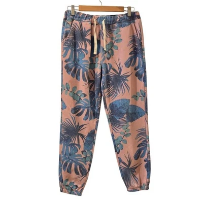 Sea La la Sweatpants Joggers Pink Blue Palm Tree Tropical Hawaiian Womens Large - Image 1 of 4