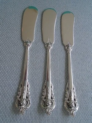WALLACE GRAND BARROCO PLATA ESTERLINA ~ CUCHILLO MANTEQUILLA/JUEGO DE 3 ~ ¡EXCELENTE! Foto 1 de 4