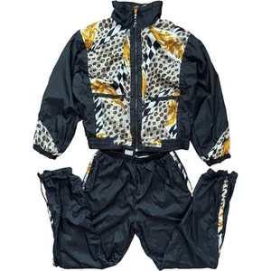 Set giacca e pantaloni vintage East West stampa animalier donna taglia M giacca a vento fullzip - Foto 1 di 8