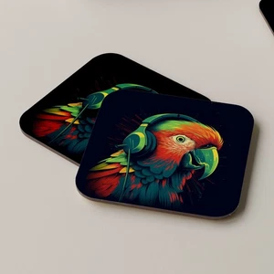 Parrot Coaster Bebidas Té Café Música Auriculares DJ Pequeño Pájaro Grande - Imagen 1 de 3