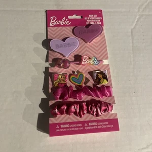 Barbie Hair Accessory Set Pink Girls 8 PC Barettes Hair Clips Hair Ties - Picture 1 of 2