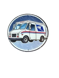 NEU Rundes Blechschild Home Neuheit USPS Mail Truck - Bild 1 von 2