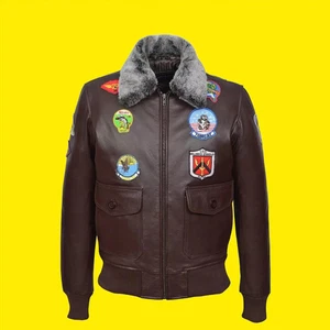 Giacca pilota aviatore bomber uomo pelle bovina marrone G1 morbido stile TOP GUN - Foto 1 di 5
