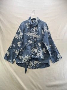Bellambra Shirt Blouse Top Size 16 Blue Floral Pure Linen Made In Italy Tie - Picture 1 of 9