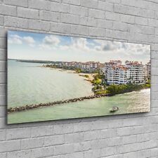Picture on Glass Decoration Wall Photo 120x60 USA miami Buildings Bay Boat