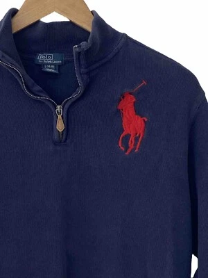 Vtg Polo RALPH LAUREN Navy Quarter Zip Sweater BIG PONY Kids 14-16 women’s XS/S - Image 1 of 4