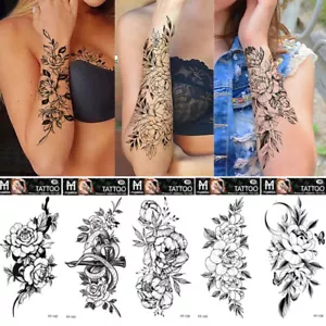 Sexy Pegatina Tatuaje Temporal Flor Negra Impermeable Arte Corporal Cintura Mujeres Hombres☽ - Imagen 1 de 42