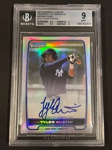 2012 Bowman Chrome Tyler Austin Refractor AUTO BGS 9/10 Yankees 246/500 - Picture 1 of 3