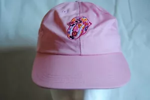 ROLLING STONES EMBROIDERED FLOWER TONGUE LOGO PINK BASEBALL CAP NEW OFFICIAL - Picture 1 of 9