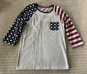 Rustic Souls Patriotic Baseball Raglan Shirt MEN'S MEDIUM Gray Red White Blue - Picture 1 of 8