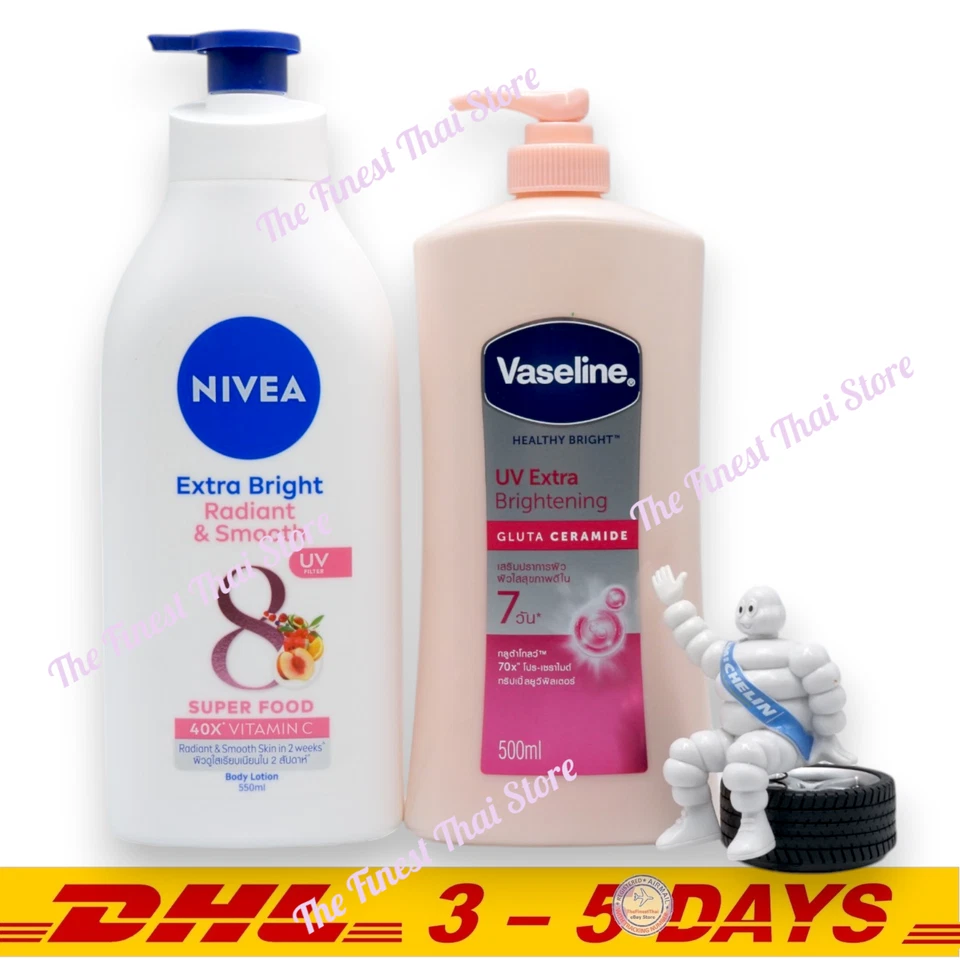 Vaseline Healthy Bright UV Lightening + Nivea Extra White Radiant & Smooth 500ml - Image 1 of 1