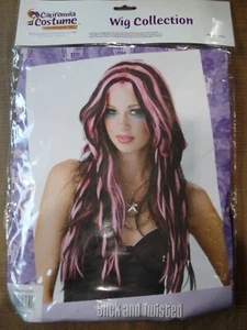 NEW CALIFORNIA COSTUME ADULT WIG, BLACK&PINK SLICK &TWISTED ROCKER/PUNK/GRUNGE - Picture 1 of 4