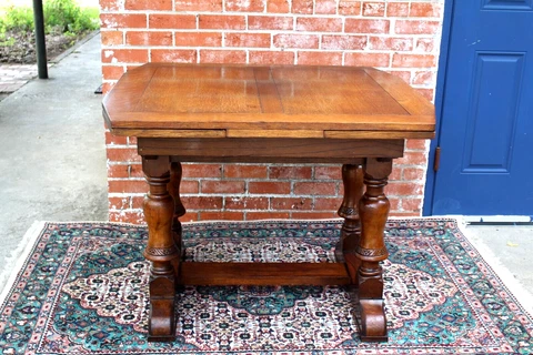English Antique Oak Art Deco Draw Leaf Table / Kitchen Table Cover