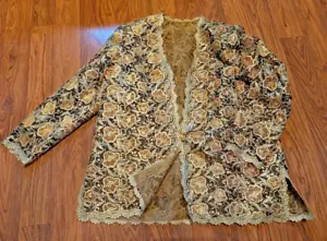 VINTAGE HANDMADE EVENING JACKET sz 20 mesh tinsel sheer cardigan gold brown 6I - Picture 1 of 9