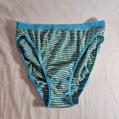 Victoria's Secret Signature Cotton High-Leg Brief XL Blue Green Stripe - Image 1 of 3