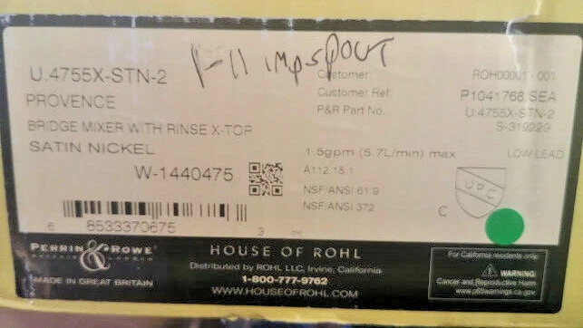 Grifo de cocina puente eduardiano Rohl U.4755X-STN-2 con pulverización lateral níquel satinado  Foto 1 de 4