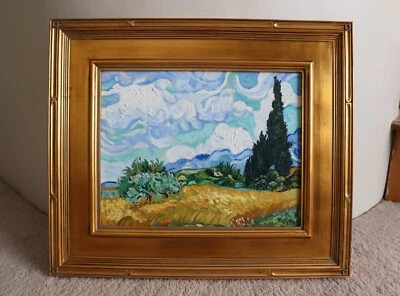 Vincent Van Gogh Oil Reproduction Wheat Field With Cypruses Hand Painted - Image 1 of 4