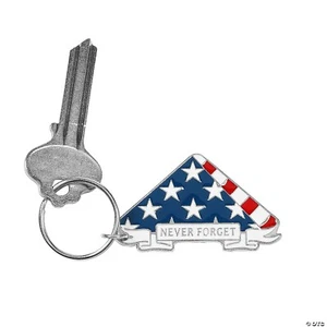 USA Memorial Day Veterans Day Patriots Day Metal Keychain With Folded U.S. Flag - Picture 1 of 1