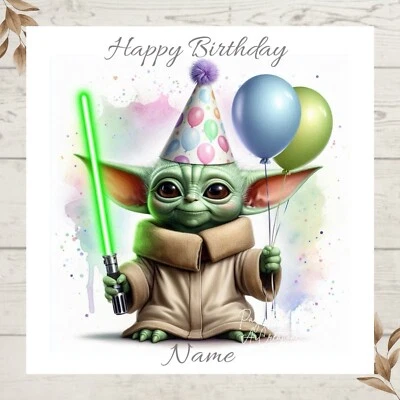 PAIGE BECKETT’S AI CREATIONS Personalised Yoda Birthday Greeting Card any name/relation