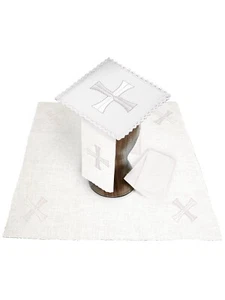 AltarMass Linens Chalice Set Silver Cross Pall Corporal Lavabo Purificator - Picture 1 of 3