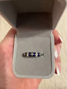 Hidalgo BLUE ENAMEL DIAMOND FLEUR DE LIS STACKABLE RING 18K White Gold Size 7 - Picture 1 of 2