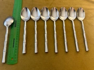 (8) Soup Spoons Hampton Bamboo Silversmiths Flatware Stainless - Picture 1 of 7