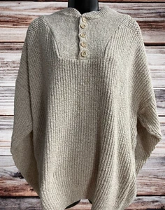 Old Glory Sweater Mens XXLT 2X Cotton Tan Henley Quarter Button Classic Vintage - Picture 1 of 7