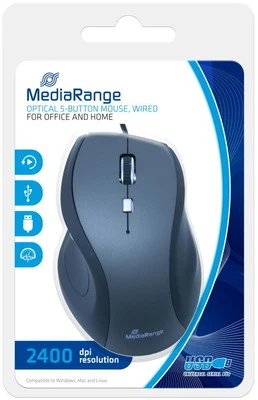 Mediarange Maus optisch mit Kabel 5 Tasten 2400 dpi schwarz MROS202 - Bild 1 von 3