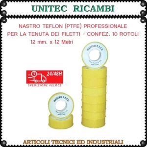 Nastro TEFLON PTFE conf. 10 rotoli guarnizione tenuta filetti 12 mm x 12 metri - Foto 1 di 2
