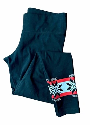 Legging Victoria Secret Rosa Pequeño Yoga Preppy Negro Copos de Nieve Vacaciones Atlético Foto 1 de 4