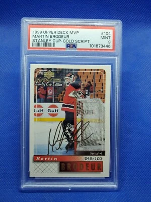 1999 Upper Deck MVP MARTIN BRODEUR PSA 9 Gold Script #/100 NEW JERSEY DEVILS - Image 1 of 4