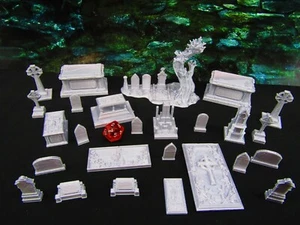 27pc Grave Tombstone Set Graveyard / Cemetery Scatter Terrain Scenery 3D Print - Picture 1 of 6
