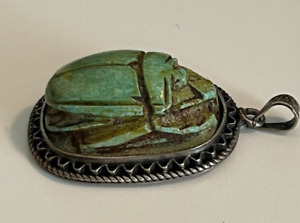 Ancient Egyptian Carved Scarab Silver Pendant