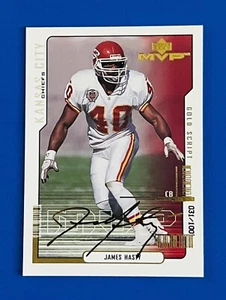 Tarjeta de fútbol americano paralela 2000 UD MVP James Hasty Chiefs Gold Script #83; #d/100 - Imagen 1 de 2