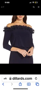 Adrianna Papell Ruffle Black Off-the-Shoulder 3/4 Sleeve Jersey Jumpsuit - Picture 1 of 4