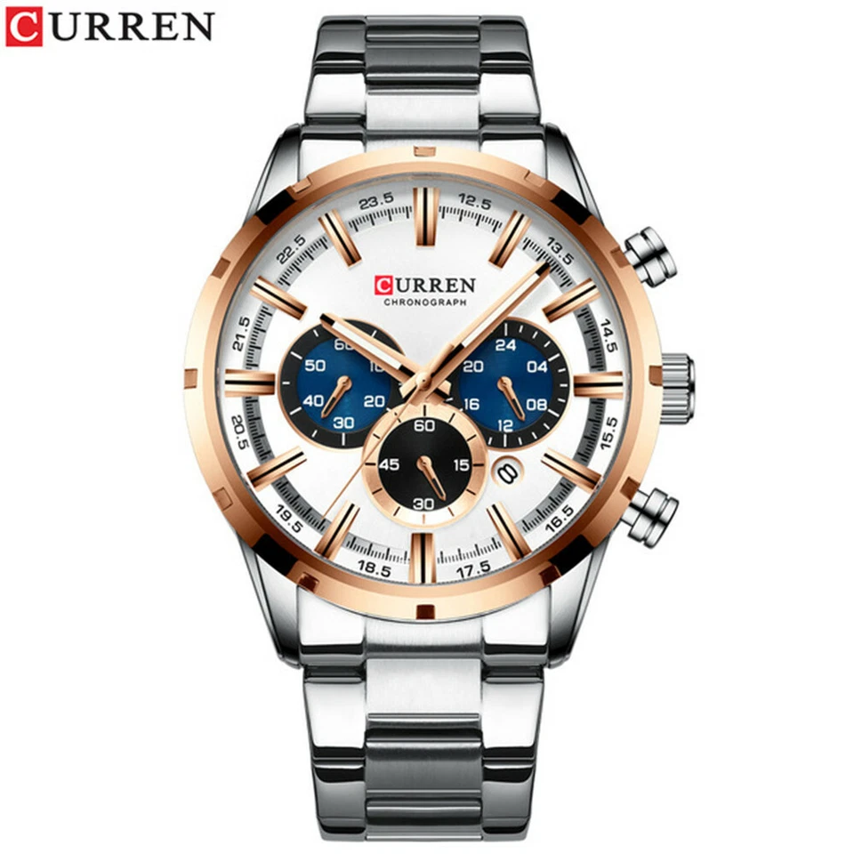 Curren Men Quartz Chronograph Luxury Sports Wristwatch 8355 3 Dials Stopwatch