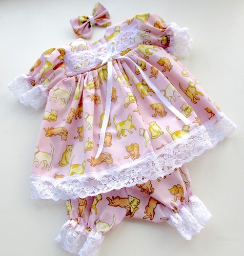 VETEMENTS Vestiti per bambole set stampa gatto rosa per taglia 14" 15" 16" bambole vestito mutandine fiocco