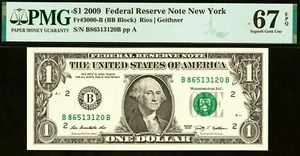 2009 $1 Federal Reserve Note PMG 67EPQ top pop highest graded BB block Fr 3000-B - Picture 1 of 3