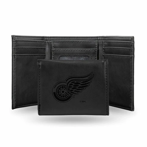 Detroit Red Wings NHL Laser Engraved Black Trifold Wallet Cover