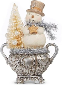 New Snowman Bottle brush tree in sugar bowl Christmas Holiday Decor - Picture 1 of 1