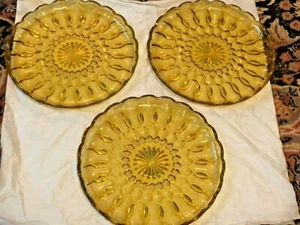 3 Vintage Anchor Hocking's Fairfield Amber 10" Glass Plate Set Art Deco - Picture 1 of 4