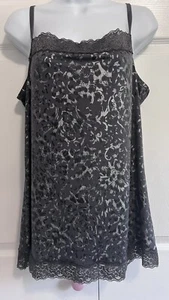 Women’s Cami Dark Gray And Silver Lace Trimmed Tank Top 0X (XL) - Picture 1 of 6