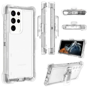 For Samsung Galaxy S24 S23 S22+ Ultra Shockproof Heavy Duty Clear Case + Clip - Picture 1 of 10
