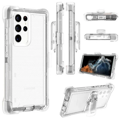 For Samsung Galaxy S24 S23 S22+ Ultra Shockproof Heavy Duty Clear Case + Clip - Image 1 of 4