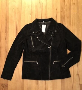Neu Tamaris Hochwertige Nappa Leder Biker Jacke Damen Gr. 44 Schwarz - Bild 1 von 6