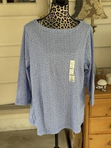Croft & Barrow T-Shirt XXL 3/4 Arm U-Boot Ausschnitt Blau Farbe Blütenblätter Baumwolle Neu B2 - Bild 1 von 10
