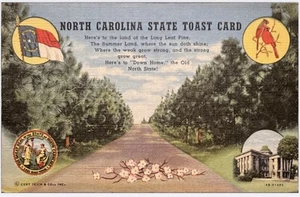Postal North Carolina State Toast Card Linen 1949 publicada - Imagen 1 de 2